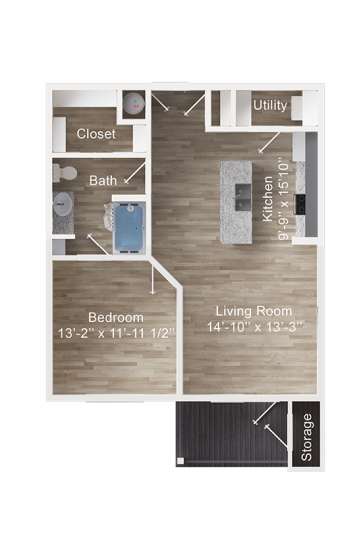 floor plan of a two bedroom apartment at The Rushcreek
