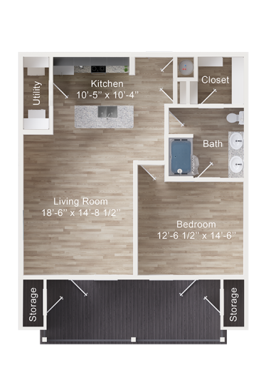 floor plan of a two bedroom apartment at The Rushcreek