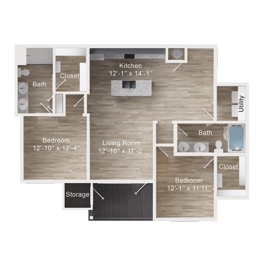 the floor plan for a two bedroom apartment at The Rushcreek