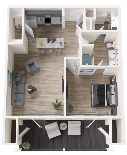 a 3d rendering of a two bedroom apartment at The Rushcreek
