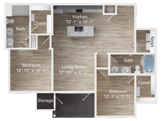 the floor plan for a two bedroom apartment at The Rushcreek