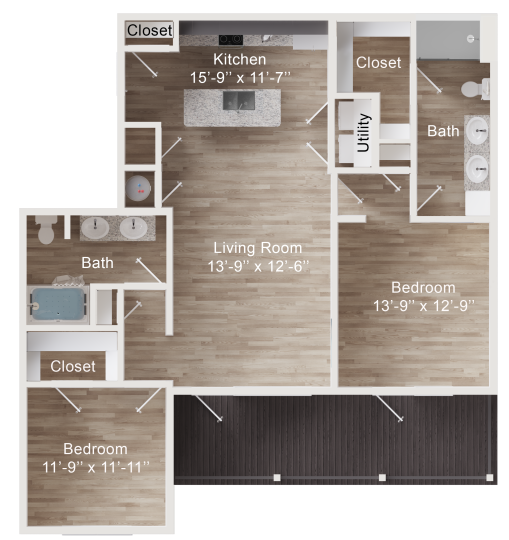 the floor plan for a two bedroom apartment at The Rushcreek