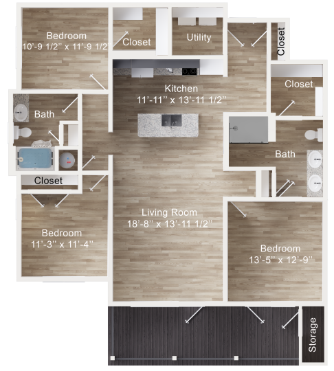 the floor plan for a two bedroom apartment at The Rushcreek